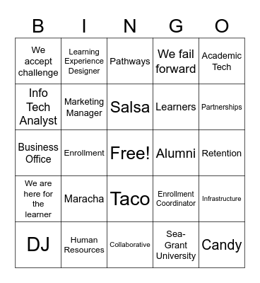 OCE Bingo Card