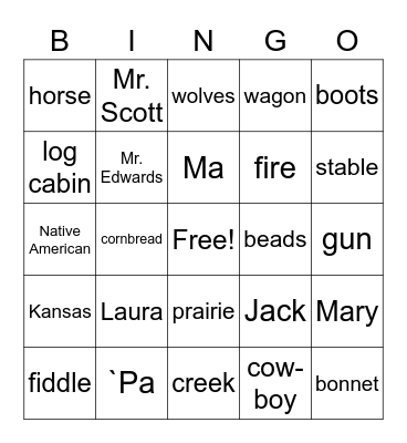 Little House on the Prairie Bingo Card
