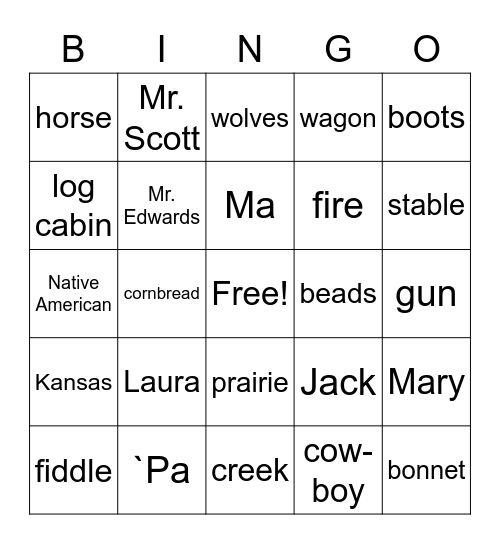 Little House on the Prairie Bingo Card