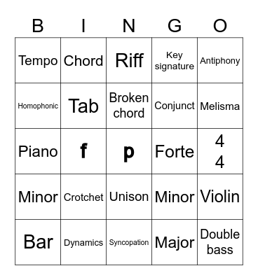 GCSE Music Revision Bingo Card