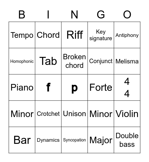 GCSE Music Revision Bingo Card