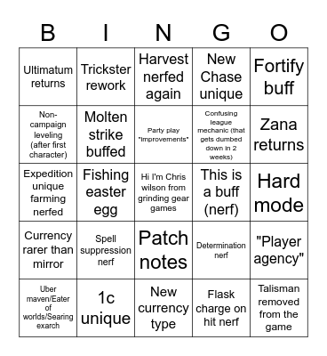 3.18 POE Bingo Card