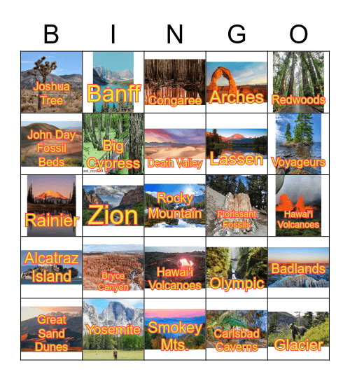 National Parks & Monuments Bingo Card