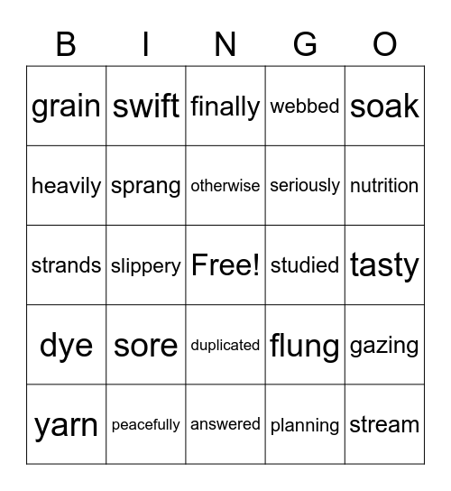 Vocab Words! :) Bingo Card