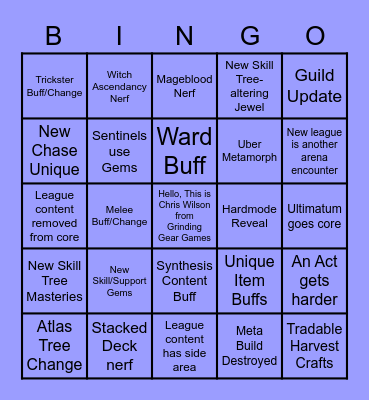 PoE Sentinel Reveal Bingo Card