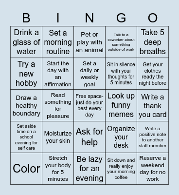 Spring Self-Care Bingo! Bingo Card