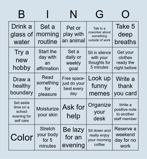 Spring Self-Care Bingo! Bingo Card