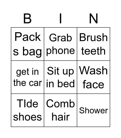 morning Routine Bingo Card