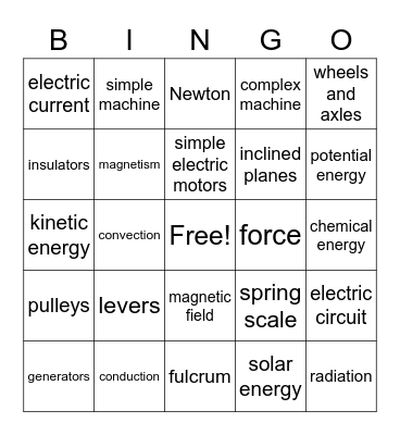 Energy Bingo Card