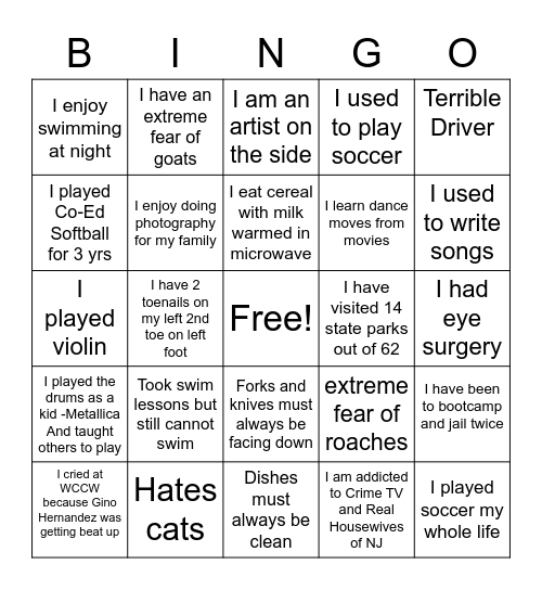 FUN FACTS BINGO Card