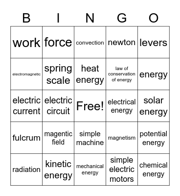 Energy Bingo Card