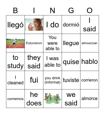 Final Verbs Preterito Bingo Card
