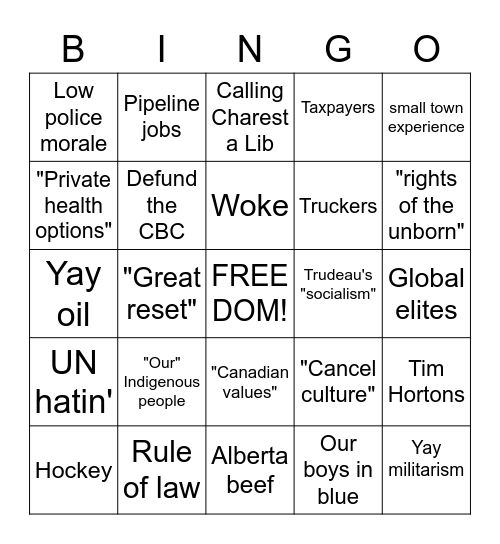 Conservative Leadership Debate Bingo Card