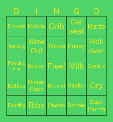 Elizabeth's Baby Shower Bingo Card