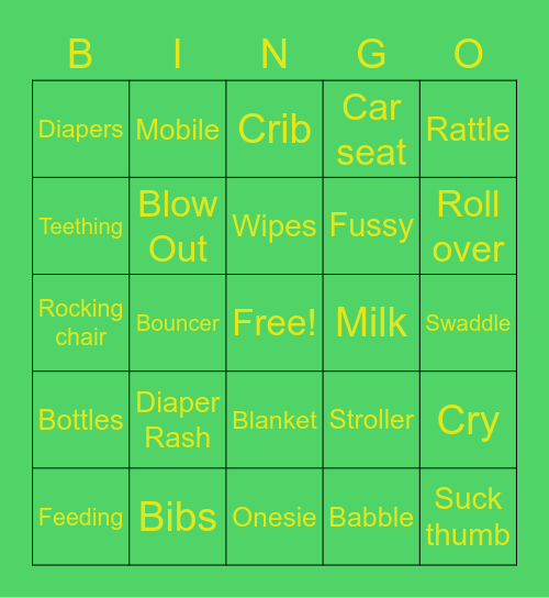 Elizabeth's Baby Shower Bingo Card