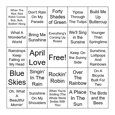 Spring Song Bingo Card