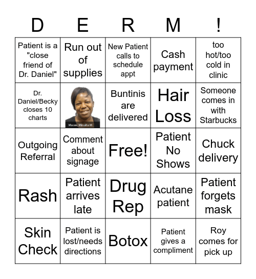 DERMATOLOGY BINGO Card