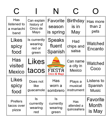 Cinco de Mayo! Bingo Card