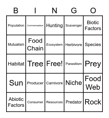 Ecosystem Bingo Card