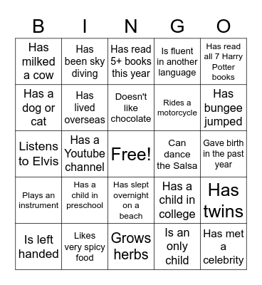 Ice Breaker Bingo Card