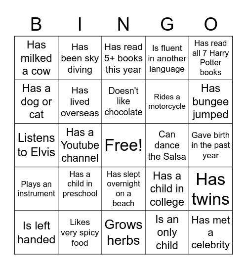 Ice Breaker Bingo Card