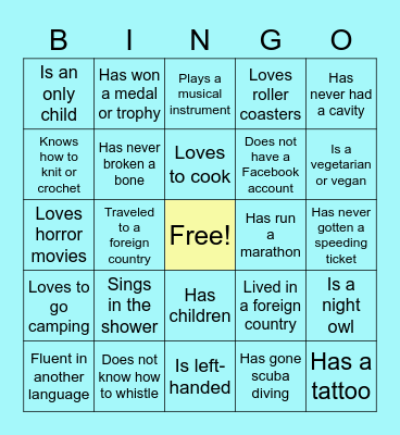 GETTING TO KNOW YOU Bingo Card