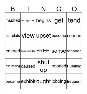 MARRIAGE (pg 3&16- VERBS) by CHOO&KISHALANI Bingo Card