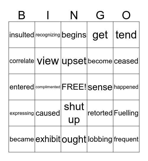 MARRIAGE (pg 3&16- VERBS) by CHOO&KISHALANI Bingo Card