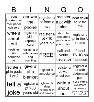 registration Bingo Card