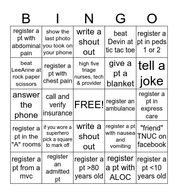 registration Bingo Card
