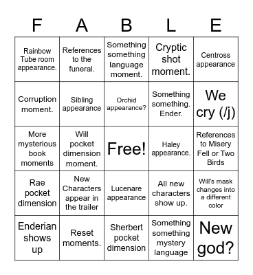 Fable Season 2 ("Trailer") Bingo Card