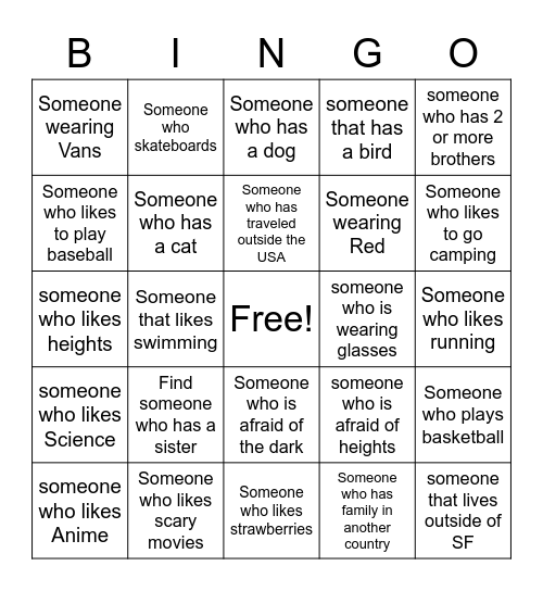 Getting to know your Peers Bingo Card