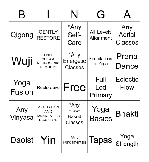 BTY Bingo Yoga Bingo Card