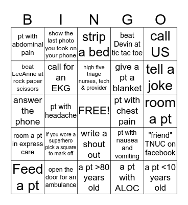 Scribe Bingo Card