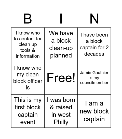 Block Captain Bingo Card