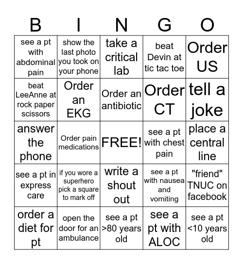 MD, NP, PA Bingo Card