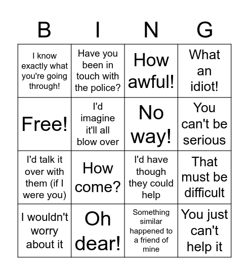 Conversational phrases Bingo Card