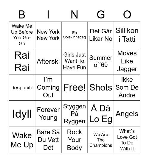 Musikk Bingo Card