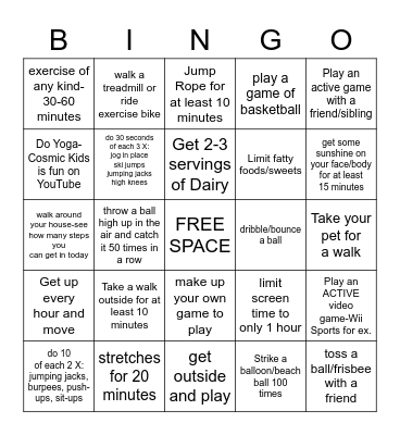 PE Bingo Card