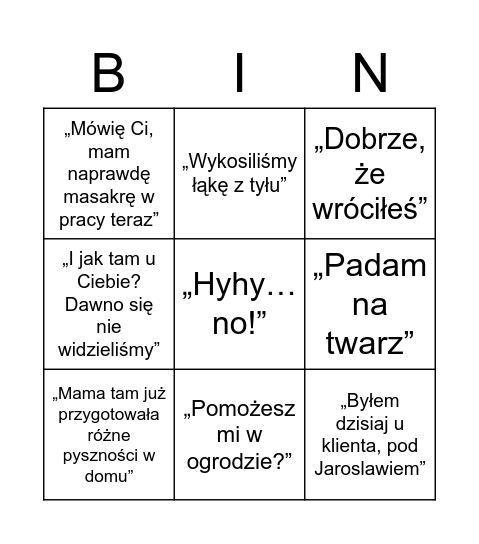 Bingo odbiór przez tatę Bingo Card