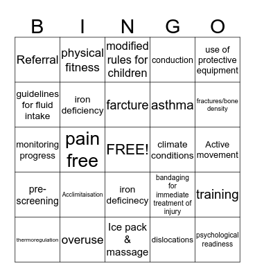 Option 3: Sports Medicine Bingo Card