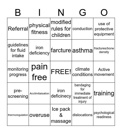 Option 3: Sports Medicine Bingo Card