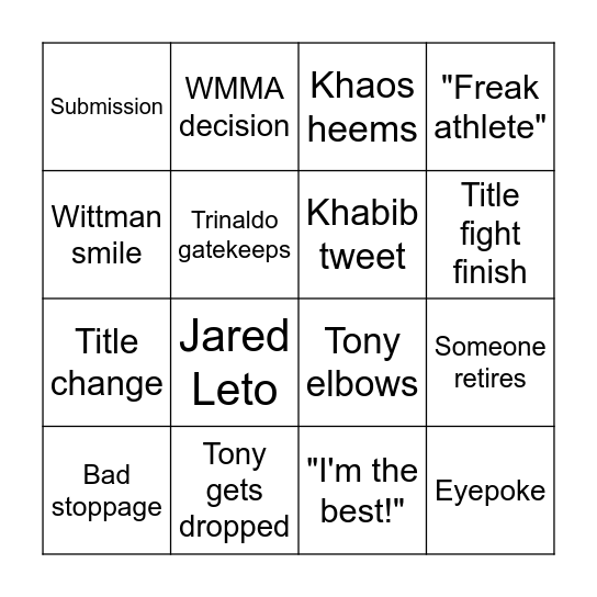 UFC 274 Bingo Card