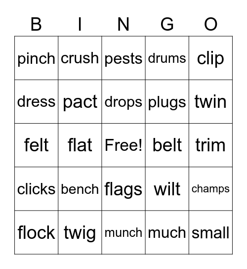 Consonant Blends Bingo Card