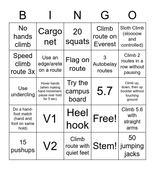 CLIMBING BINGO Card