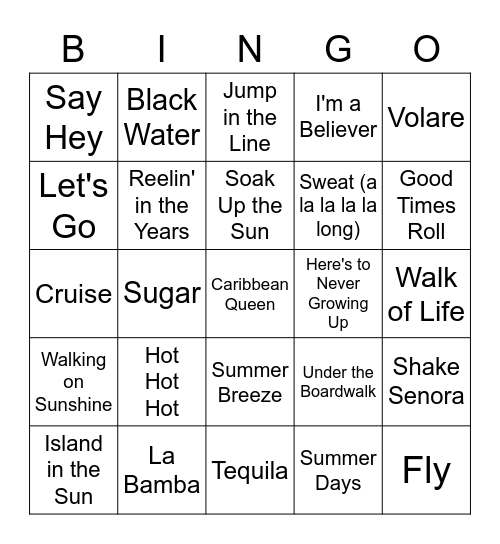 Songs for Cinco Bingo Card