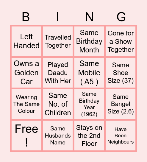 Bingo With Nafisa Bingo Card