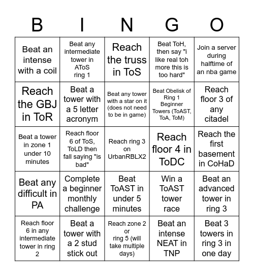 JToH Bingo Card