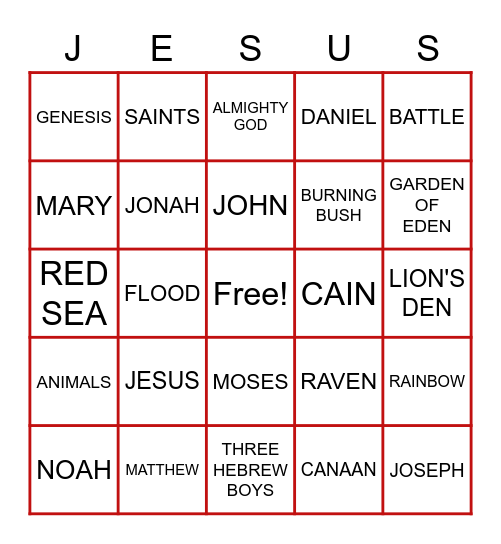 BIBLE Bingo Card