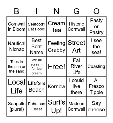 Cornwall Bingo 2022 Edition Bingo Card